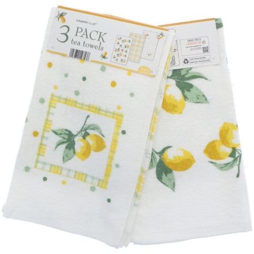 Beautiful 3pk Tea Towels in ‘Lemons’ design