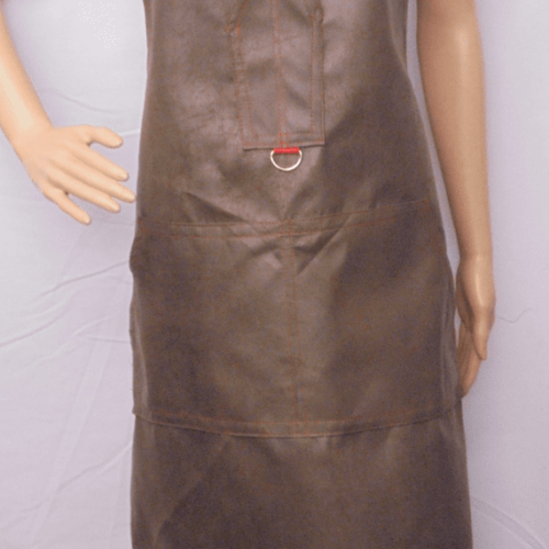 Rustic Brown Leatherette Bib Apron with 2 Pockets